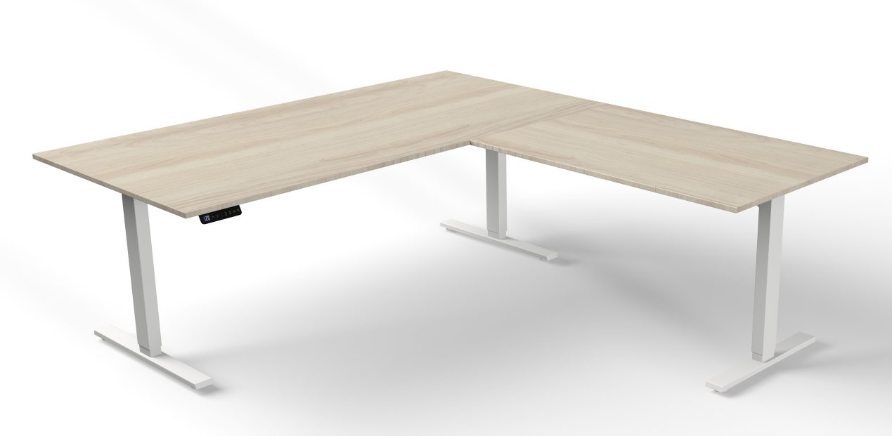 höhenverstellbarer Winkelschreibtisch als Sitz- und Stehbürotisch