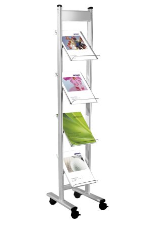 DIN A4-Katalogregal mit Laufrollen und transparente Fachb&ouml;den
