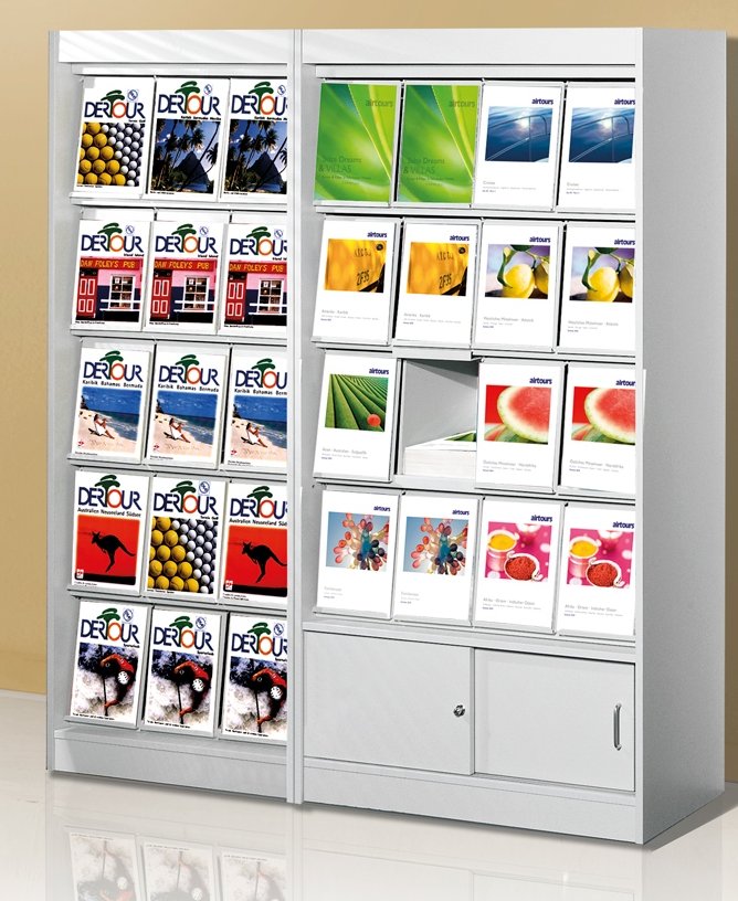 Prospekt-Klappf&auml;cherschrank f&uuml;r Prospekte im DIN A4-Format
