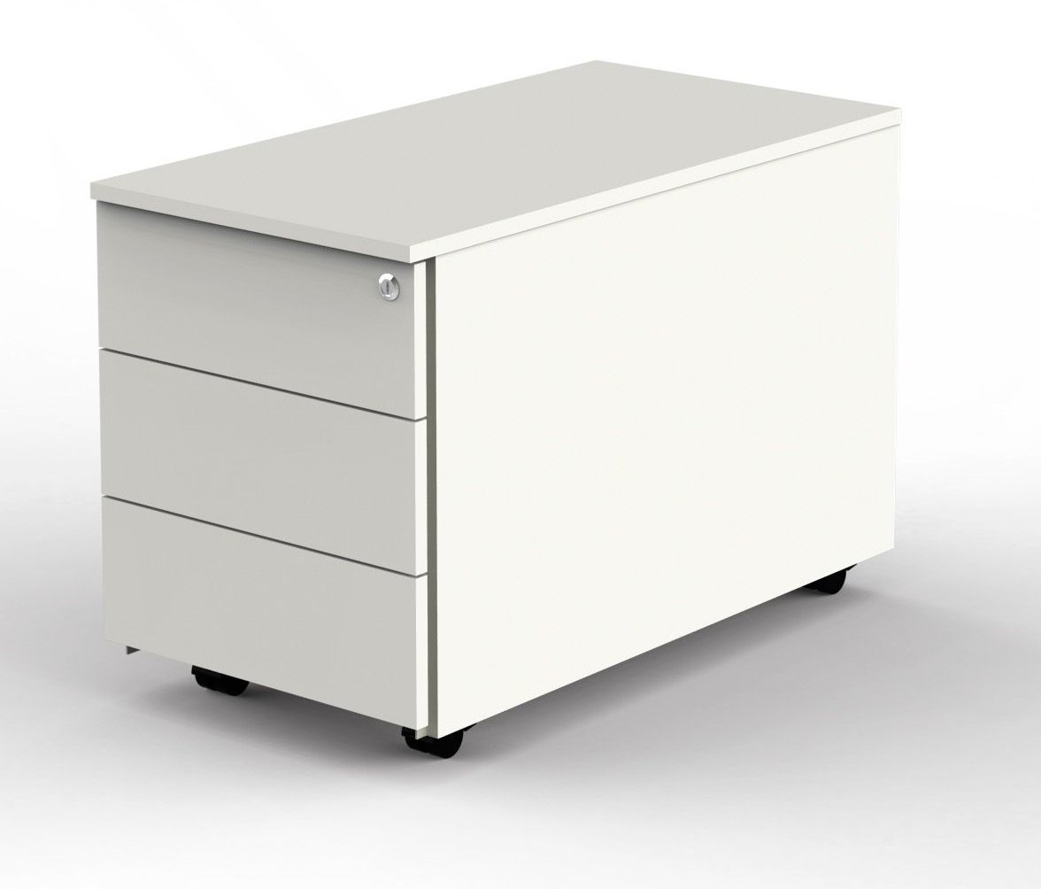 abschließbarer, weißer Schreibtisch-Rollcontainer mit 3 Universal-Schubladen