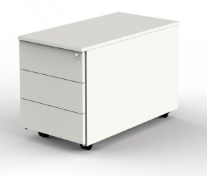 weißer Schreibtisch-Rollcontainer mit 3 abschließbaren Schubladen