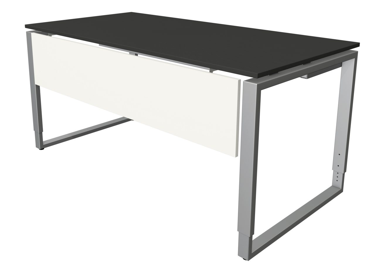 höhenverstellbarer Bügelgestell-Schreibtisch mit großem Kabelkanal und Ablagefach
