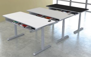 komfortabler Sitz-Stehschreibtisch mit Ablagefach Arbeitshöhe elektrisch einstellbar