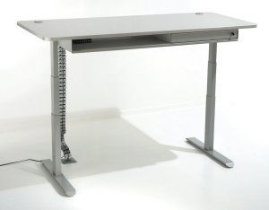 Sitz-Stehschreibtisch mit lichtgrauer Tischplatte