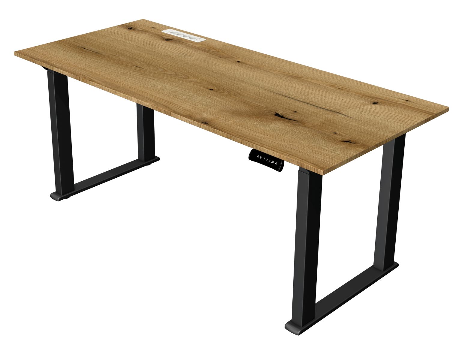 Sitz-Stehbürotisch massive Tischplatte mit 4-fach-Steckdose und USB-Ladeports