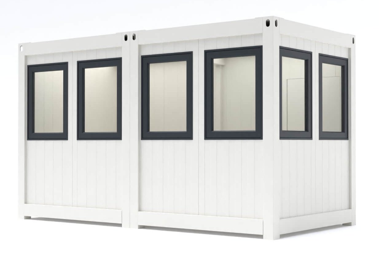 mobiler Stahlcontainer als schallgeschütztes Hallenbüro