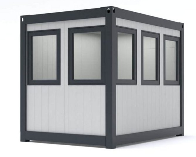 mobiler Bürocontainer für den Außenbereich mit Einfahrpodest für Gabelstapler