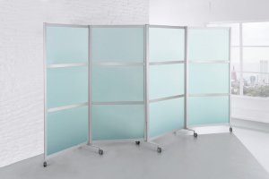 Infektionschutz-Stellwand mit Laufrollen und Faltarmen
