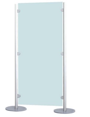 mobile Glasparavent mit komplett satinierter Glasscheibe