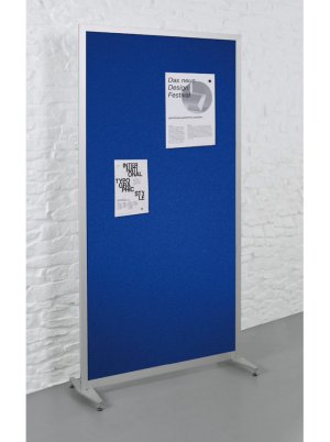 Pinboard als mobile Stellwand mit blauen Klettbezug