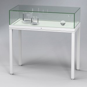 Robuste preiswerte Tischvitrine aufklappbare Glashaube