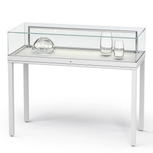 Tischvitrine aufklappbare Glashaube Gasdruckfedernöffnung LED-Beleuchtung