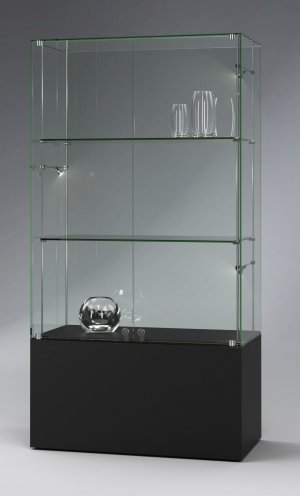 moderne Schrankvitrine rahmenlos auf hohem Sockel Sockelhöhe = 50 cm