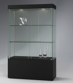 Ganzglas-Schrankvitrine 120 x 50 x 190 cm auf Sockel mit LED-Deckenspots