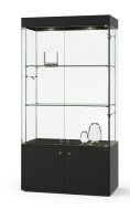 Ganzglas-Schrankvitrine  100 x 50 x 190 cm mit Unterschrank und LED-Deckenspot