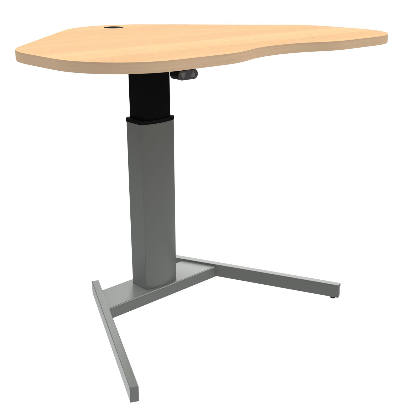 platzsparender Sitz-Stehschreibtisch mit einem Tischbein