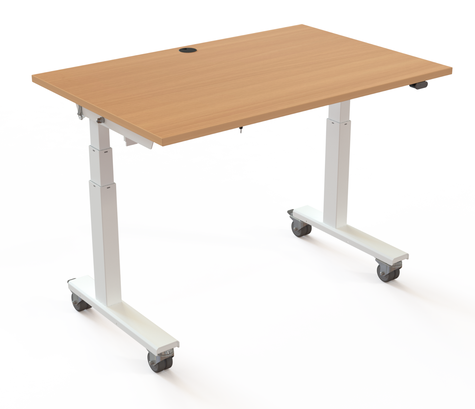 kleiner Sitz-Stehschreibtisch als mobiler und elektrisch höhenverstellbarer Seminartisch