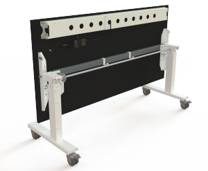 Sitz- u. Stehschreibtisch mit hochklappbarer Tischplatte mobiler Seminar- und Konferenztisch 