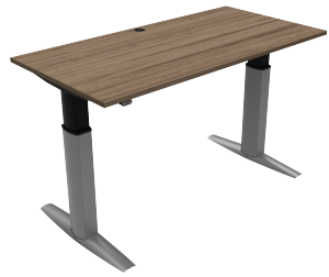 Sitz- / Stehschreibtisch 160 x 80 cm Nussbaum-Tischplatte mit Kabeldurchlass