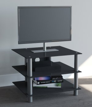 schmales TV-Rack 3 Schwarzglas-Fachböden