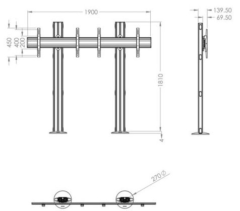 55-Zoll-LED-Monitor-Standfuß 2 nebeneinander