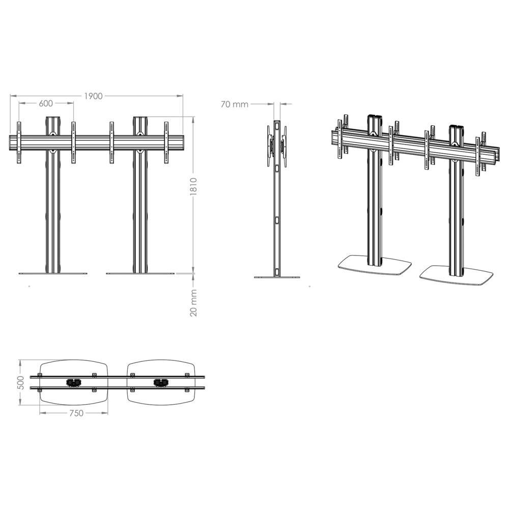 55-Zoll-LED-Monitor-Standfuß 2 nebeneinander
