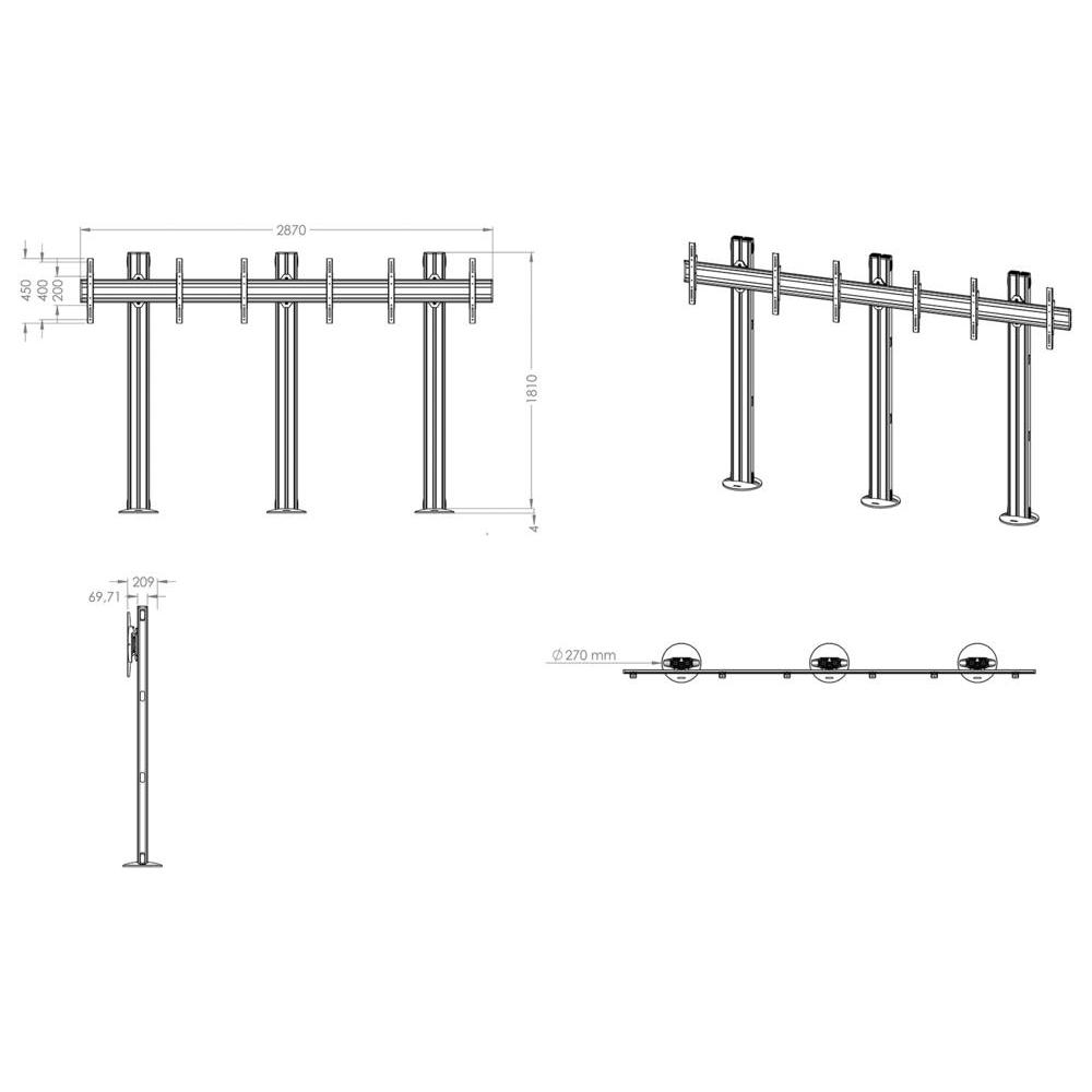 LED-Flachbildschrim-Standfuß 3 Monitore nebeneinander