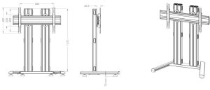 Detailskizze Flachbildschirm-Standfuß mit Laufrollen