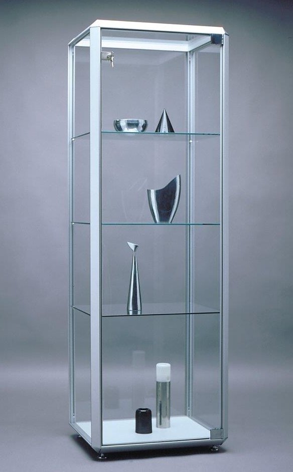 Exponat-Standvitrine 50 x 50 x 180 cm abschließbar dreieckige Alu-Profile