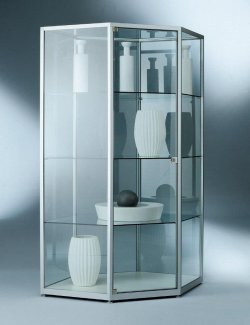 sechseckige Standvitrine Seitenwände und Decke aus bruchfestem Glas