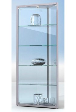 moderne Dreieck-Vitrine Spiegelglas-Rückwände verstellbare Einlegeböden abschließbare Drehtür