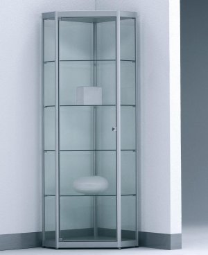fünfeckige Glasvitrine Spiegelglas-Rückwand