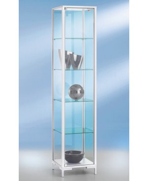 elegante Säulenvitrine mit weißen Aluminiumprofilen