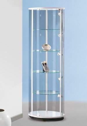 elegante Rundvitrine aus bruchfest gehärtetem Sicherheitsglas