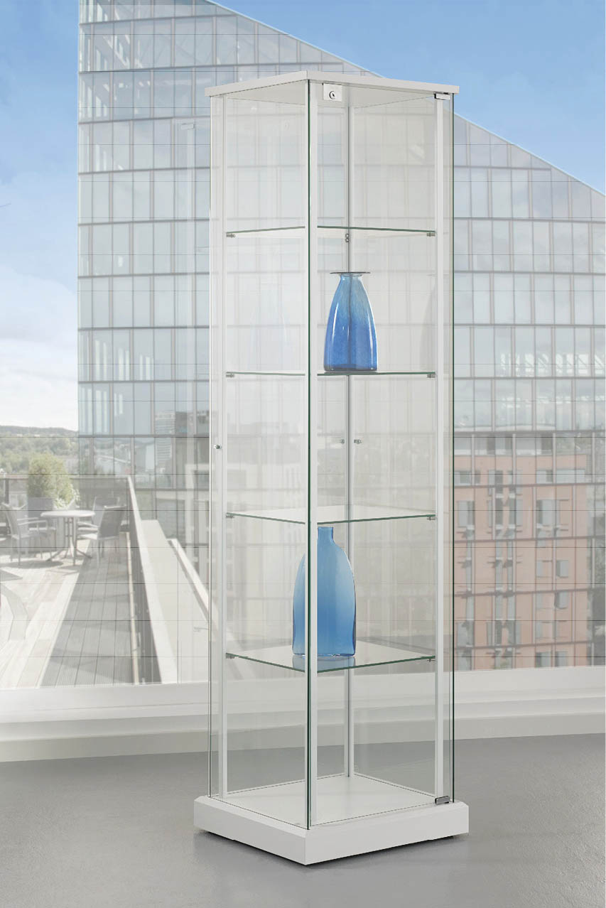 rahmenlose Standvitrine Sicherheitsglas auf Sockel