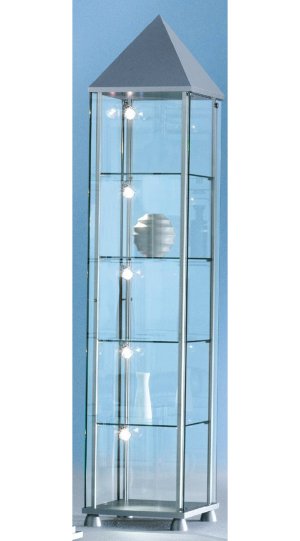 elegante Ganzglas-Säulenvitrine (43 x 43 x 176 cm