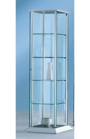 quadratisch Ganzglas-Standvitrine rahmenlose auf Stufensockel