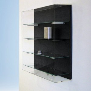 Wandvitrine abnehmbare abschließbare Kunstglas-Haube schwarze Rückwand