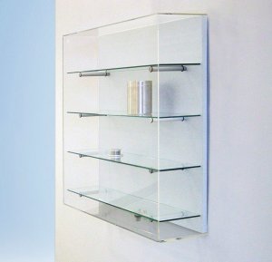 Acrylglas-Wandvitrine  mit  weißer Rückwand