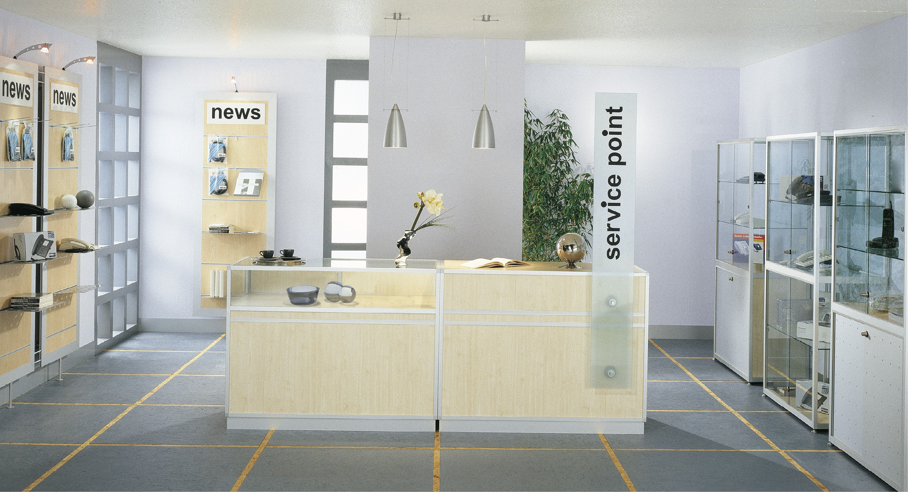 moderne preiswerte Ladentheken, Thekenvitrinen Ahorn-Holzdekor