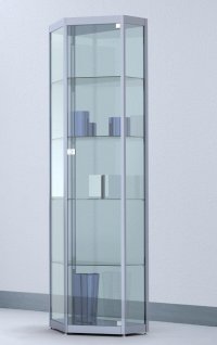 wandständige Spitzeck-Standvitrine abschließbar mit Spiegelrückwand