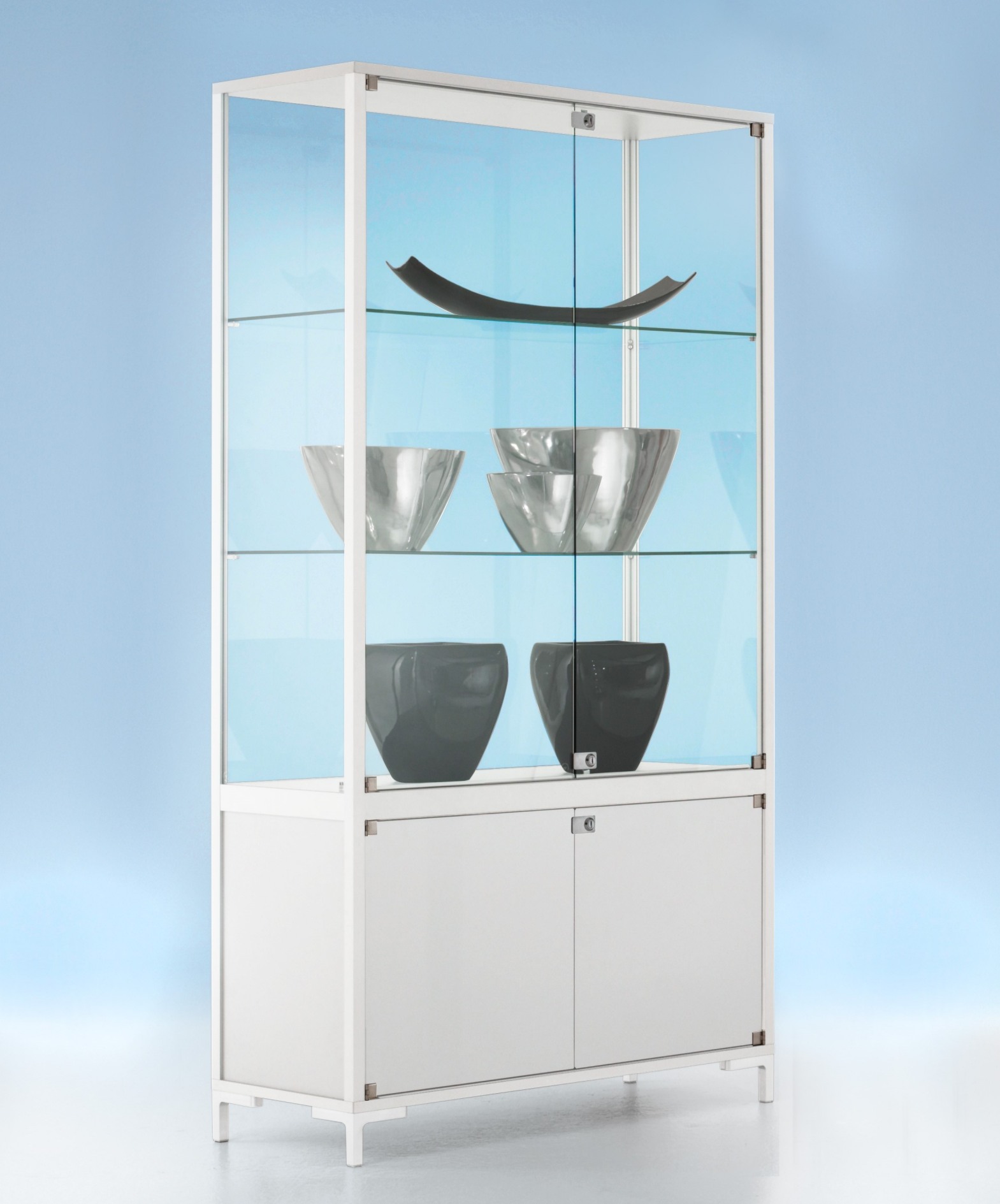 Robuste preiswerte Ladenvitrine / Standvitrine mit Unterschrank