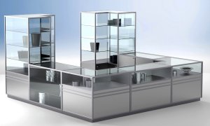 preiswerte Ladeneinrichtung mit modernen Verkaufstheken, Thekenvitrinen, Shopinseln