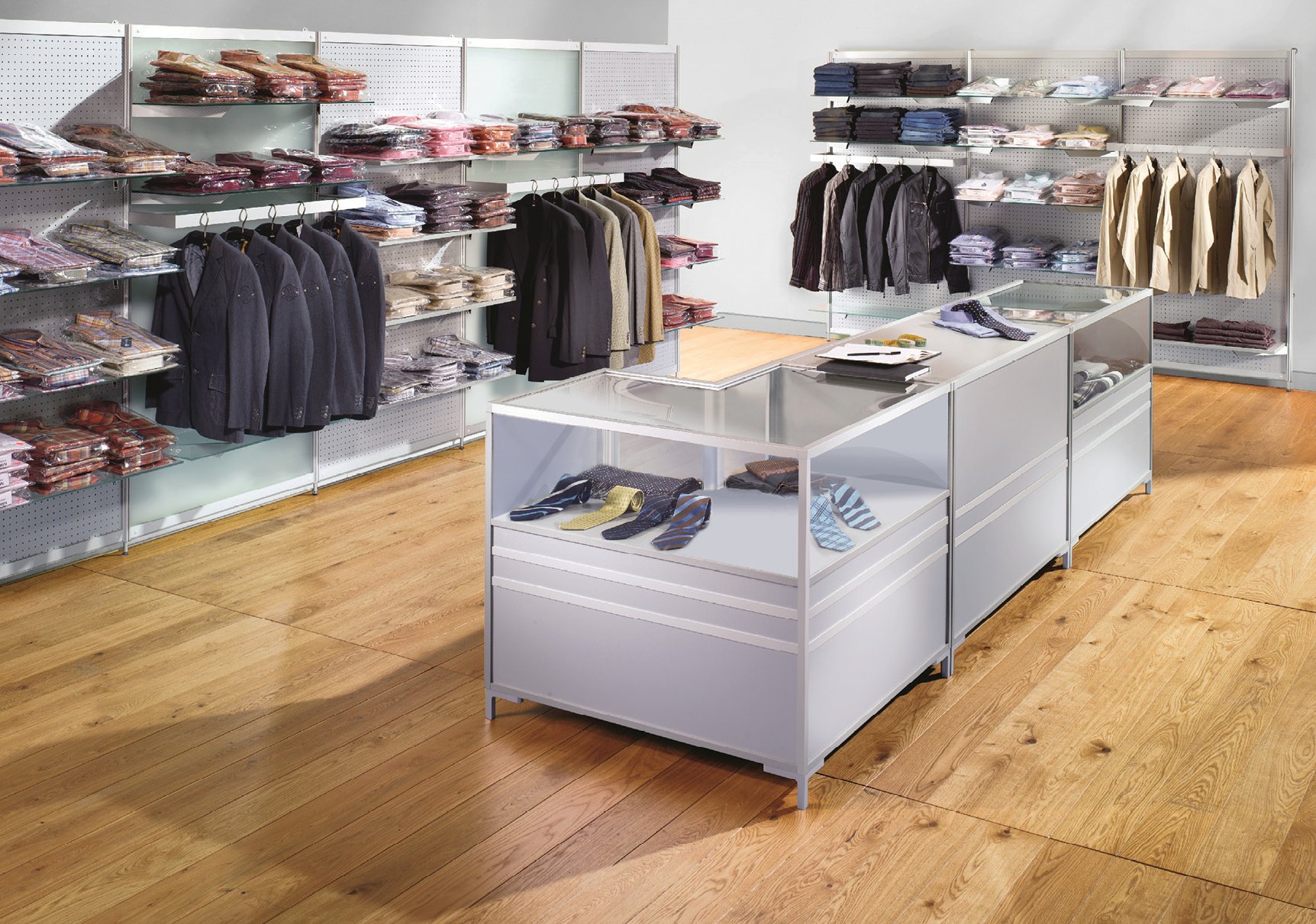 Waren-Wandregal mit Glasrückwand preiswerte Einrichtung für moderne Mode-Boutique