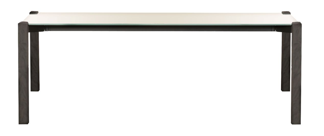 eleganter Esstisch Glastischplatte Massivholz-Tischbeine Schieferoptik