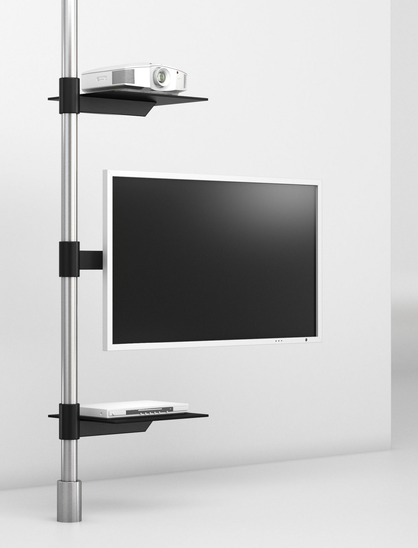 TV-Halterung zur Boden-Decke-Einspannung mit drehbarem TV-Tragarm