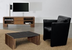 Designer-Couchtisch Nussbaum Tischplatte in Schieferoptik