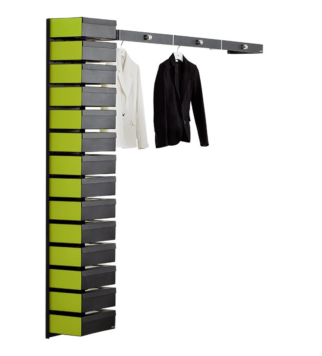 erweiterbares Schuhwandregal mit 14 Schuhboxen"