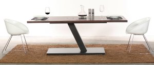 Designer-Säulenesstisch Stahl-Nussbaum