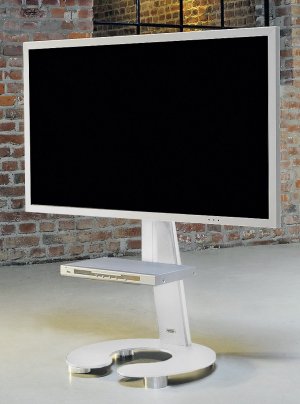 eleganter Fernseher-Standfuß mit verdeckten Laufrollen